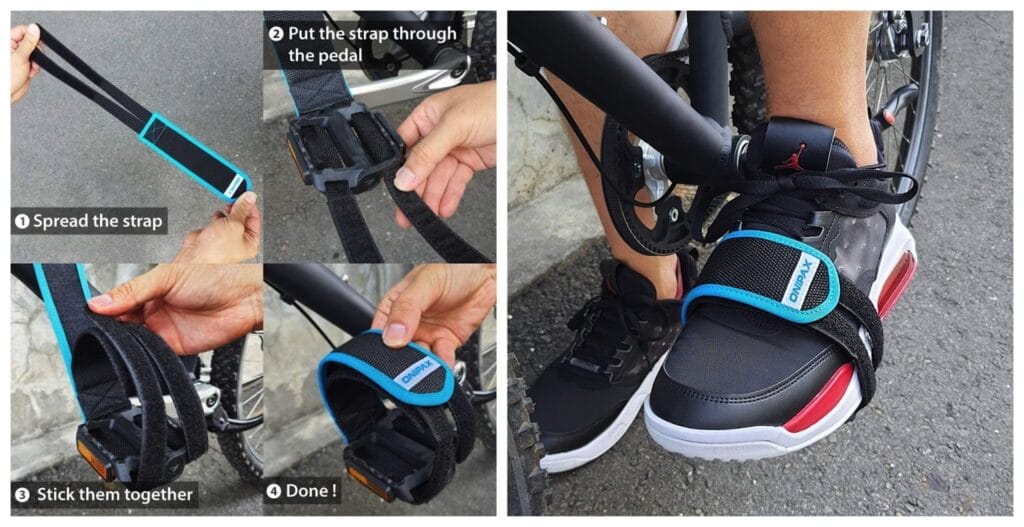 Pedal straps are compatible with most mountain bike pedals.