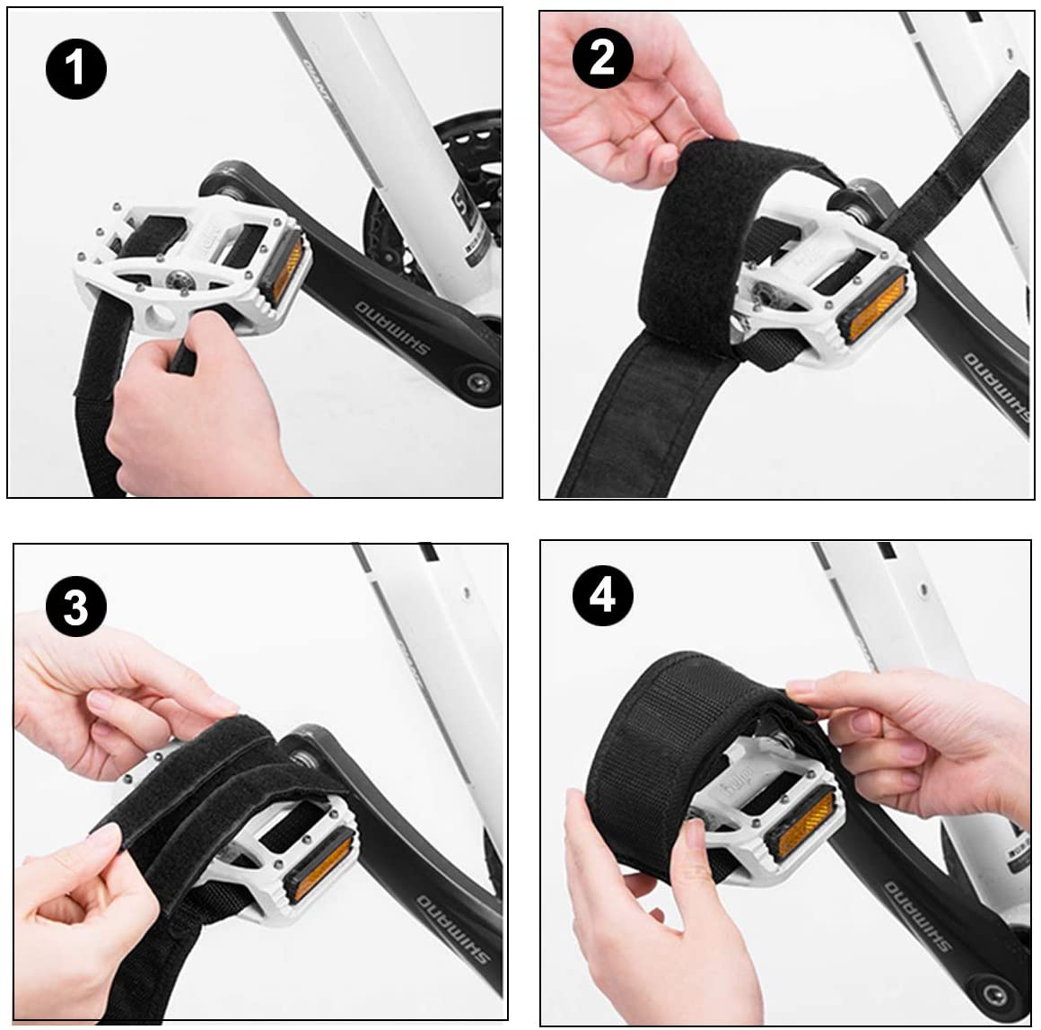 Before you fasten your pedal straps you should undo and line up the webbing straps. 