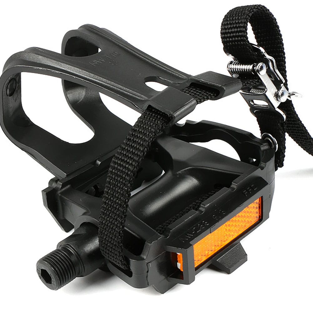 Buy mountain bike pedals with the toe clips already installed and with visible reflectors.