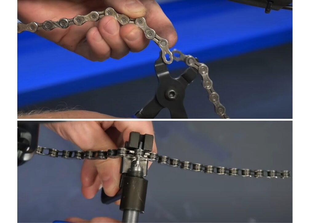 Use an appropriate tool to undo the chain that you have on your mountain bike.