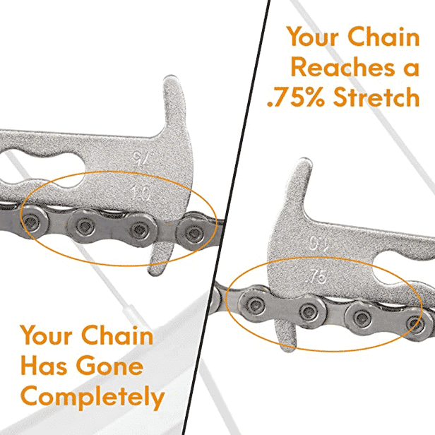 If you think that you may need to replace the chain on your mountain bike, use a chain wear indicator to check if the chain is stretched.