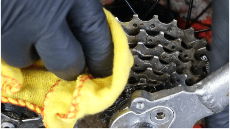 Clean the chainrings and derailleur using a soft cloth or a brush.