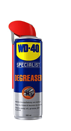 Use a degreaser like WD-40 to make sure that no grease or residue is left on your MTB drivetrain.