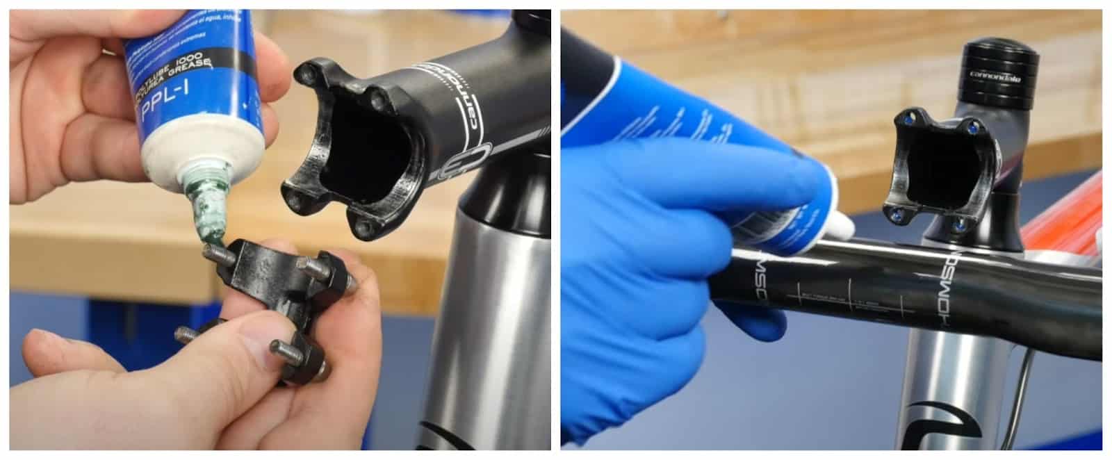 Lubricate the area of the drop bar that connects to the stem of your mountain bike.