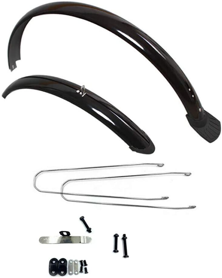 Full-length mudguards are installed onto a mountain bike using support rods like these. 