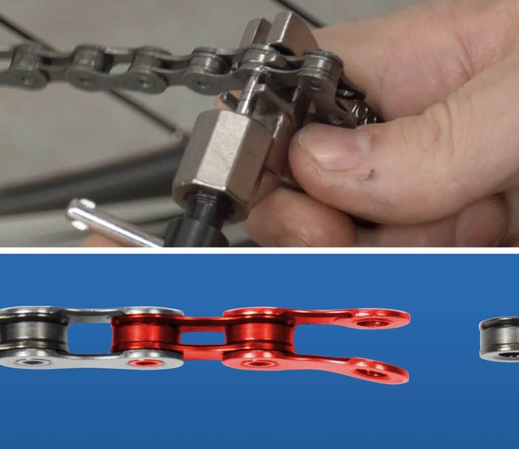 Join your mountain bike chain using a connector pin and a chain rivet tool.