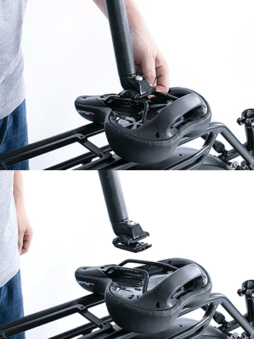 Undo the saddle by loosening the seat clamp.