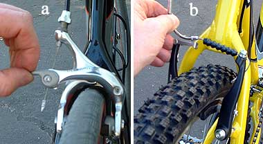 When removing the rear tire make sure that it doesn’t bump into the brake pads.
