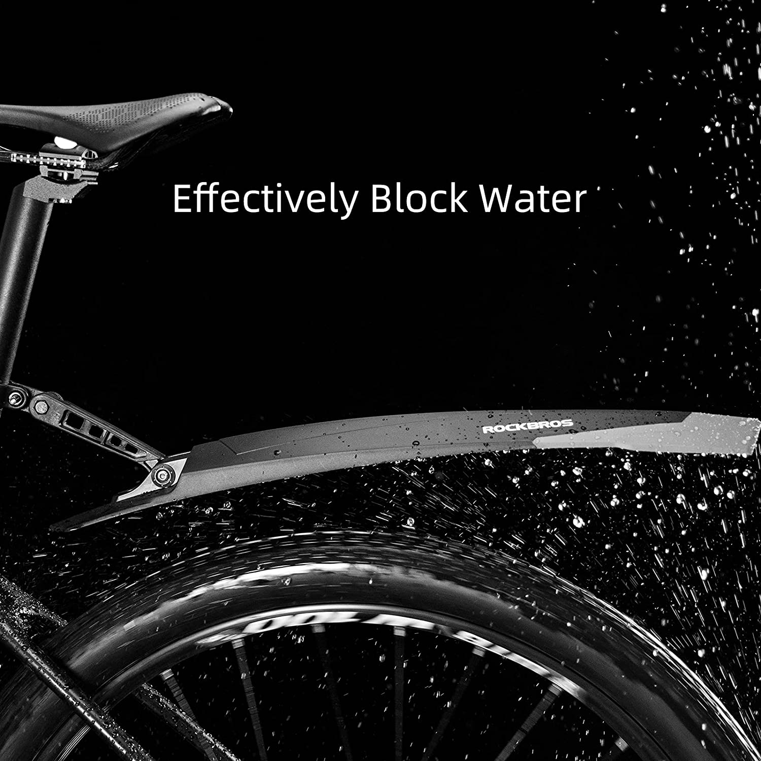 Install a mountain bike rear fender that is wider than your tire so that it blocks the spray of water effectively.