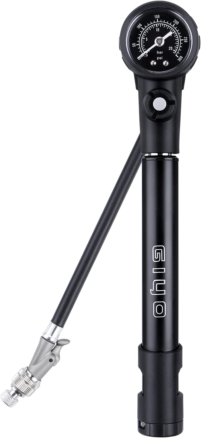 Increase the pressure of the mountain bike dropper using a shock pump.