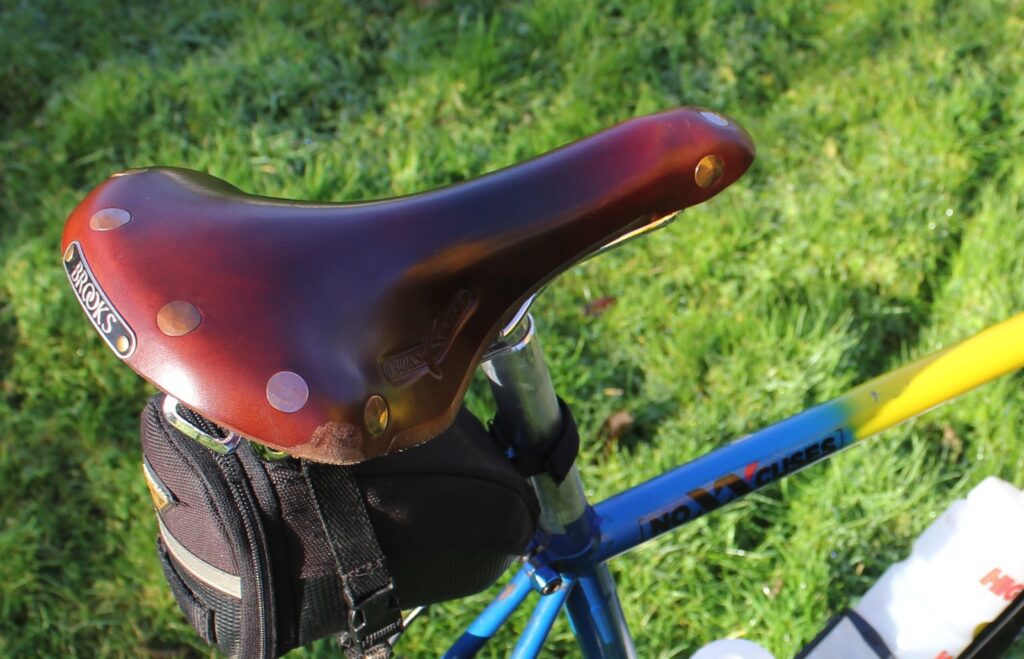Mountain bike saddles made of leather are very comfortable after being broken in, and they are extremely durable because leather doesn’t compress like synthetic material does.