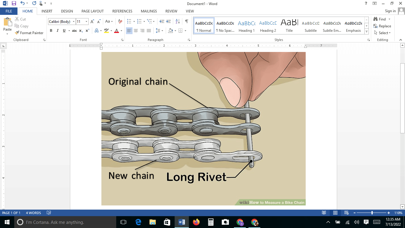 To hold the new and the old mountain bike chains side by side thread a long rivet through the links at the ends of the chains.