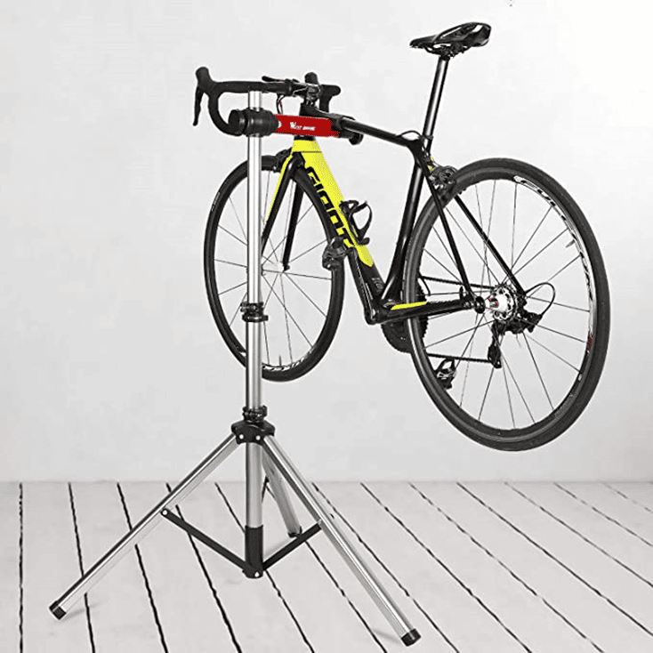 To replace a mountain bike chainring mount your bike onto a repair stand like this.