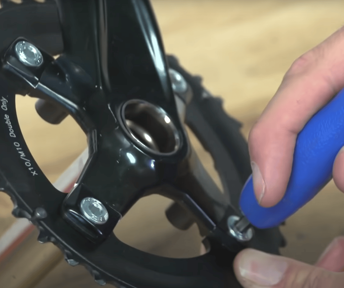 Be sure to tighten the bolts of the replacement chainring on your mountain bike, according to the manufacturer's specs.