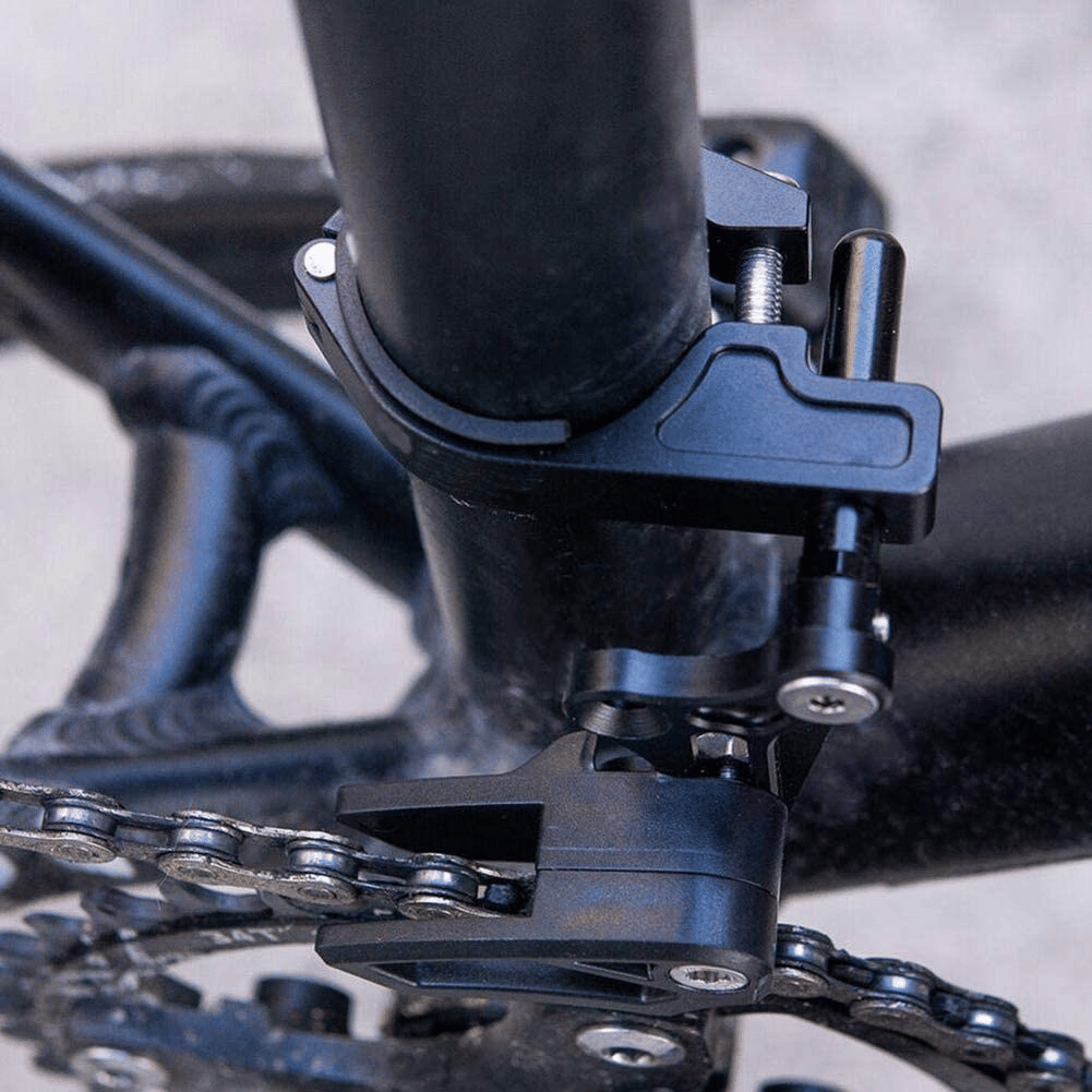 A mountain bike chain guide like this can be fitted to the seatpost of your bike.