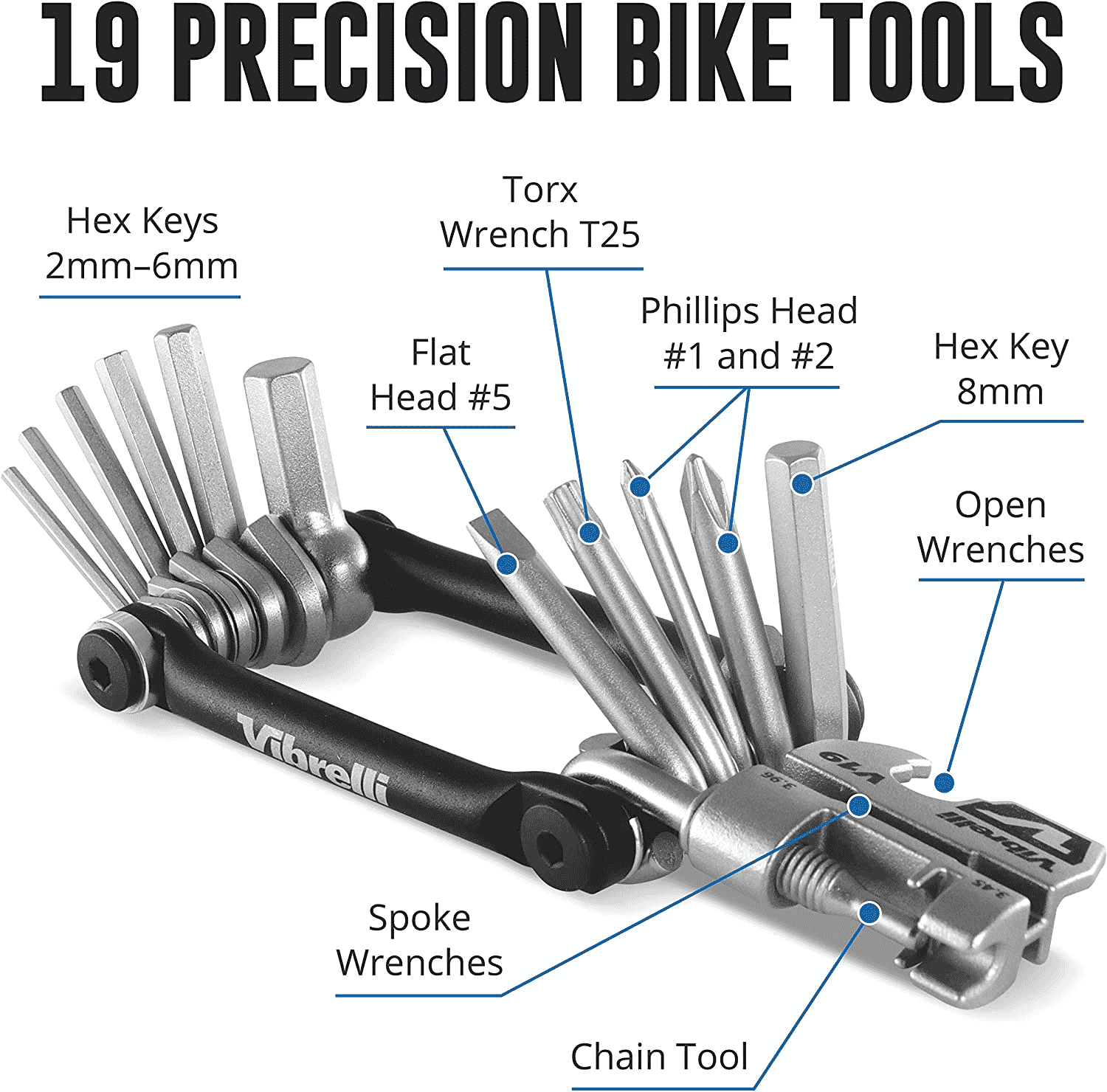 A multi-tool like this has all the tools you will need to fasten and loosen screws on your mountain bike.