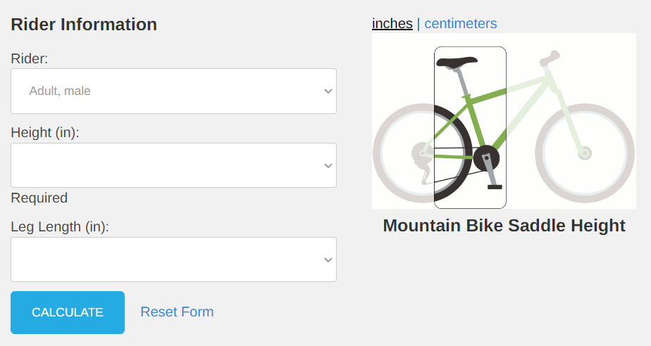 Use this saddle height calculator to calculate the ideal height and position for your mountain bike saddle.