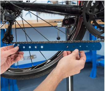 You can use a tape measure or ruler to see if your mountain bike chain has stretched to decide whether you should replace it. 