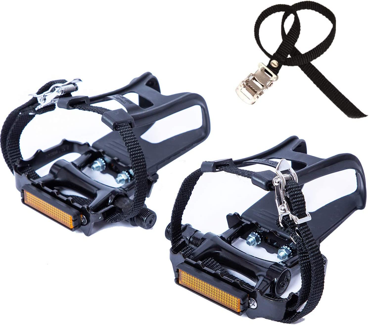 When choosing pedals consider these flat pedals that have cages to keep your feet secure. 