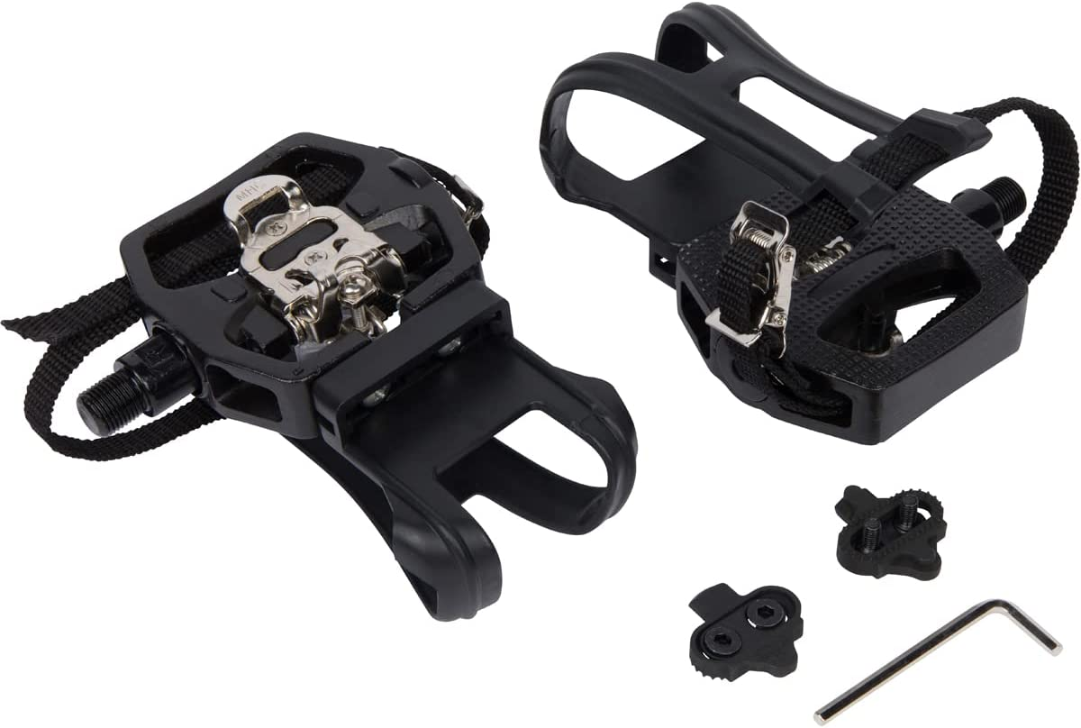 Hybrid SPD toe clip pedals like these combine two different types of bike pedals allowing you to use toe clips and clipless pedals.  
